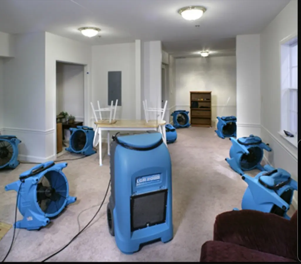 Air movers and dehumidifier setup for Water Damage Restoration in Royal Kunia